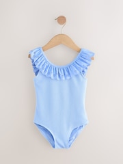 Blue Textured Frill Swimsuit (3-16yrs) - Image 4 of 7