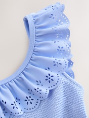 Blue Textured Frill Swimsuit (3-16yrs) - Image 7 of 7