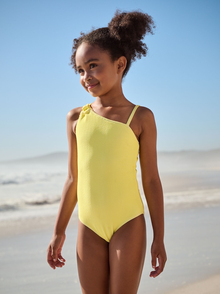 Yellow One Shoulder Textured Swimsuit (3-16yrs) - Image 1 of 4