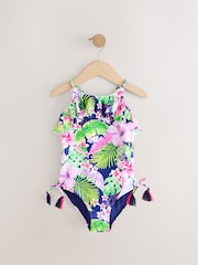 Purple/Navy Tropical Frill Swimsuit (3-16yrs) - Image 5 of 8