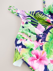 Purple/Navy Tropical Frill Swimsuit (3-16yrs) - Image 8 of 8