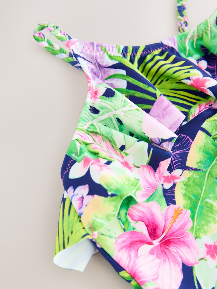Purple/Navy Tropical Frill Swimsuit (3-16yrs) - Image 8 of 8
