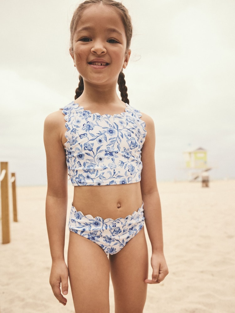 Blue Floral Scallop Bikini (3-16yrs) - Image 1 of 9