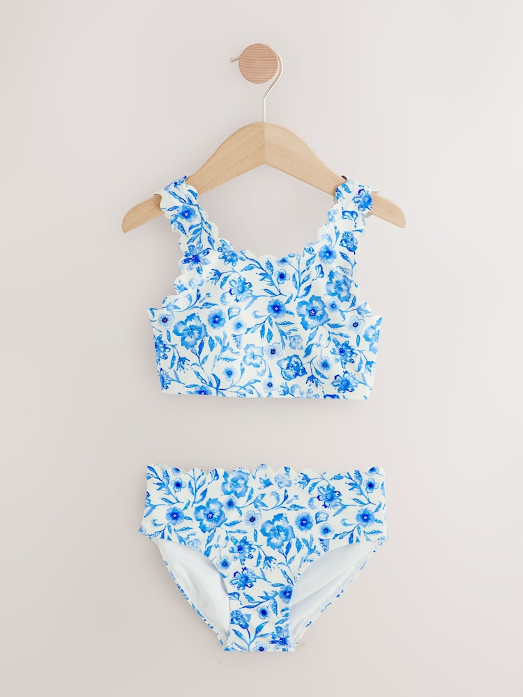 Blue Floral Scallop Bikini (3-16yrs) - Image 6 of 9