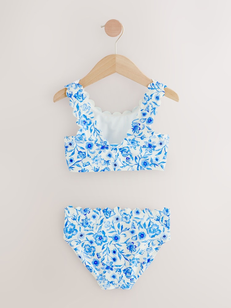 Blue Floral Scallop Bikini (3-16yrs) - Image 7 of 9