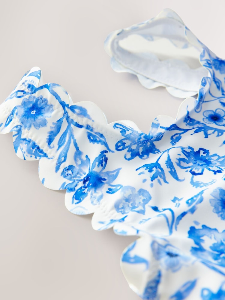 Blue Floral Scallop Bikini (3-16yrs) - Image 8 of 9