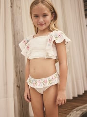 White Ruffle Embroidered Bikini (3-16yrs) - Image 1 of 8