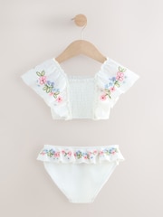 White Ruffle Embroidered Bikini (3-16yrs) - Image 6 of 8