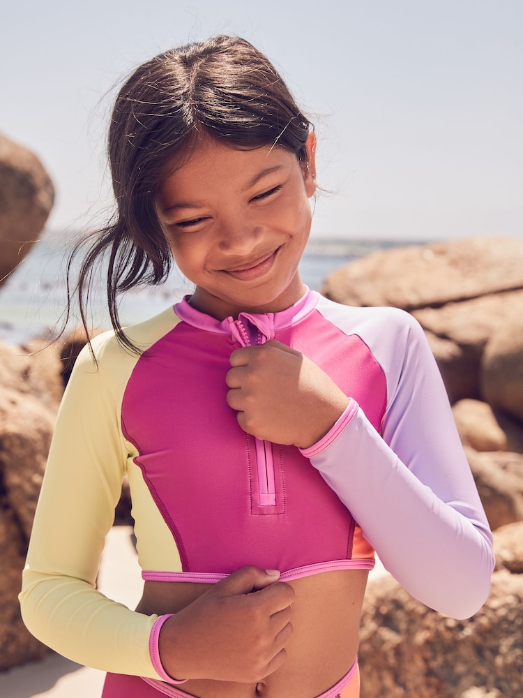 Multi Colourblock Long Sleeve Zip Front Bikini (3-16yrs) - Image 2 of 7