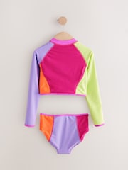 Multi Colourblock Long Sleeve Zip Front Bikini (3-16yrs) - Image 5 of 7