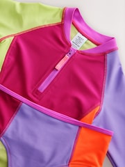 Multi Colourblock Long Sleeve Zip Front Bikini (3-16yrs) - Image 6 of 7