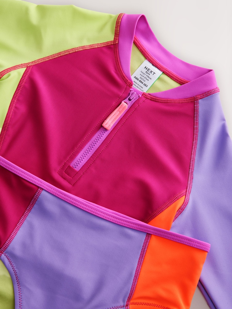 Multi Colourblock Long Sleeve Zip Front Bikini (3-16yrs) - Image 6 of 7