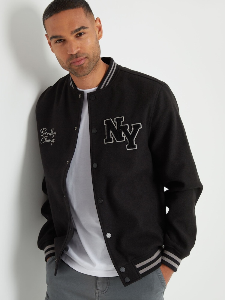 Threadbare Black Varsity Bomber Jacket - Image 1 of 4