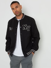 Threadbare Black Varsity Bomber Jacket - Image 3 of 4