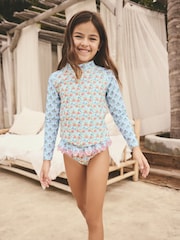 Impression Florale Bleue - Ensemble de gilet lycra à manches longues (3-16ans) - Image 1 of 8