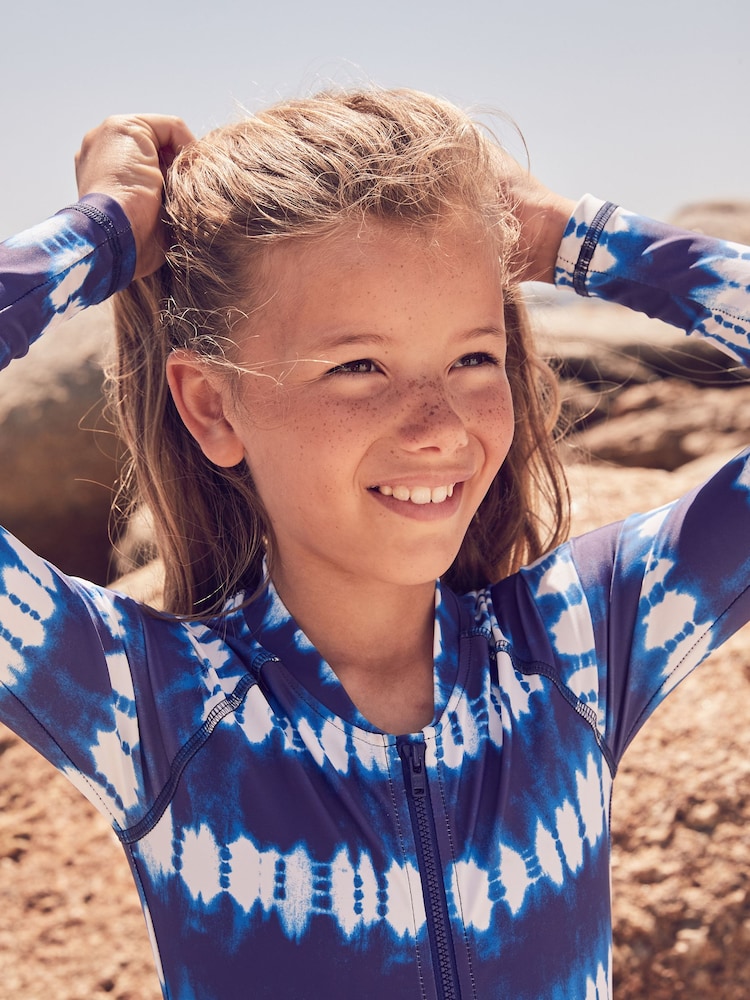 Blue/White Tie Dye Long Sleeved Swimsuit (3-16yrs) - Image 2 of 12
