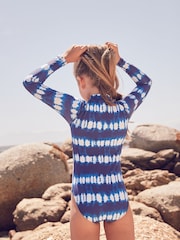 Blue/White Tie Dye Long Sleeved Swimsuit (3-16yrs) - Image 3 of 12