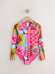 Pink Multi Long Sleeved Swimsuit (3-16yrs) - Image 5 of 8