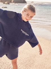 Navy Blue Slogan Towelling Beach Co-Ord Hoodie And Shorts Set (3-16yrs) - Image 1 of 9