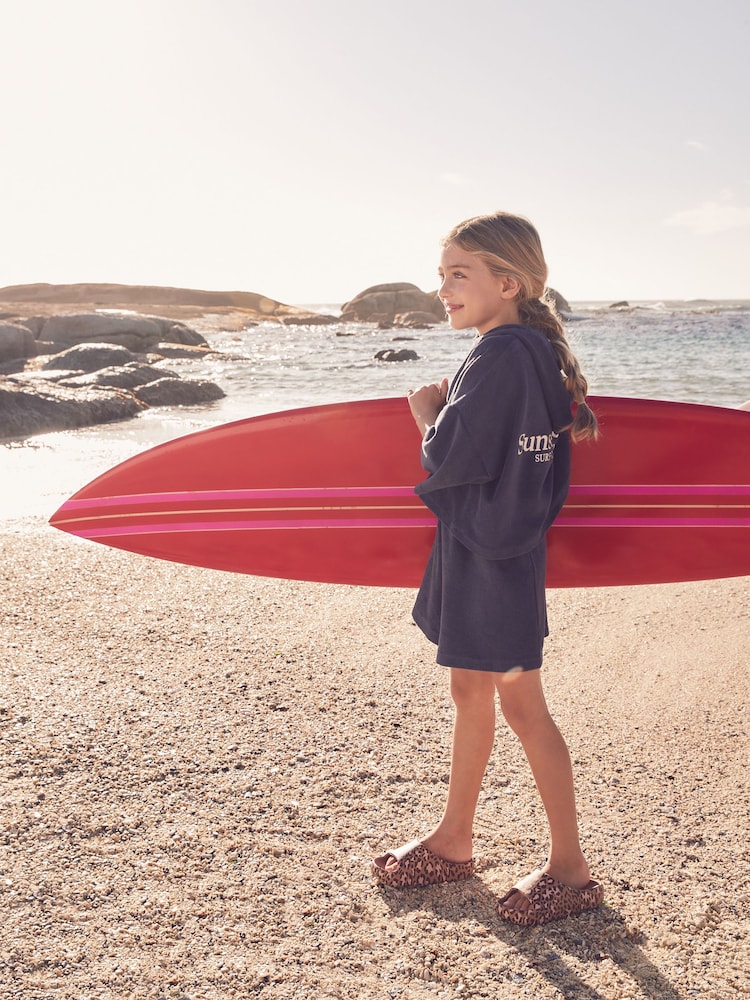 Navy Blue Slogan Towelling Beach Co-Ord Hoodie And Shorts Set (3-16yrs) - Image 2 of 9