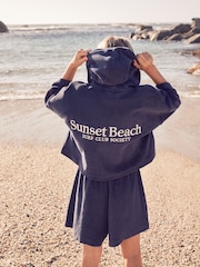 Navy Blue Slogan Towelling Beach Co-Ord Hoodie And Shorts Set (3-16yrs) - Image 3 of 9
