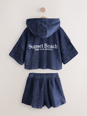 Navy Blue Slogan Towelling Beach Co-Ord Hoodie And Shorts Set (3-16yrs) - Image 7 of 9
