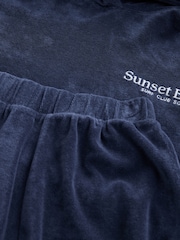 Navy Blue Slogan Towelling Beach Co-Ord Hoodie And Shorts Set (3-16yrs) - Image 8 of 9