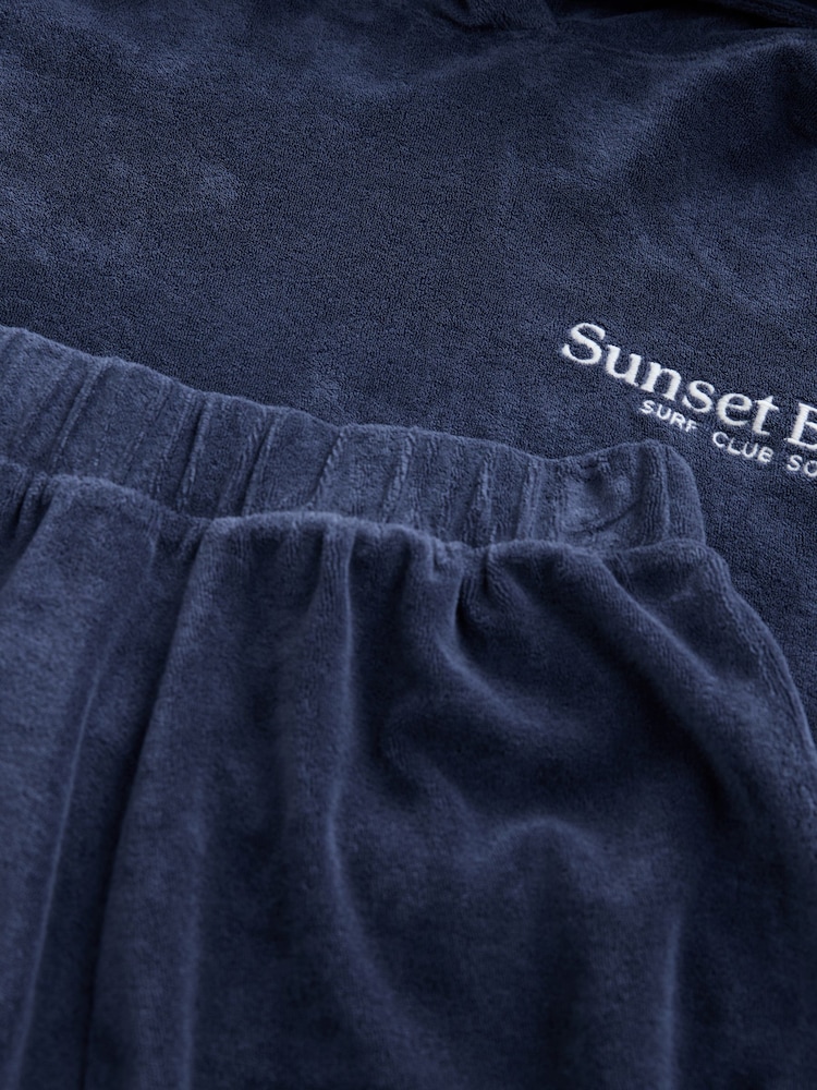 Navy Blue Slogan Towelling Beach Co-Ord Hoodie And Shorts Set (3-16yrs) - Image 8 of 9