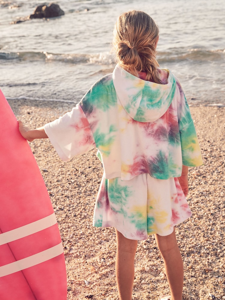 Rainbow Tie-Dye Towelling Beach Co-Ord Hoodie And Shorts Set (3-16yrs) - Image 3 of 8