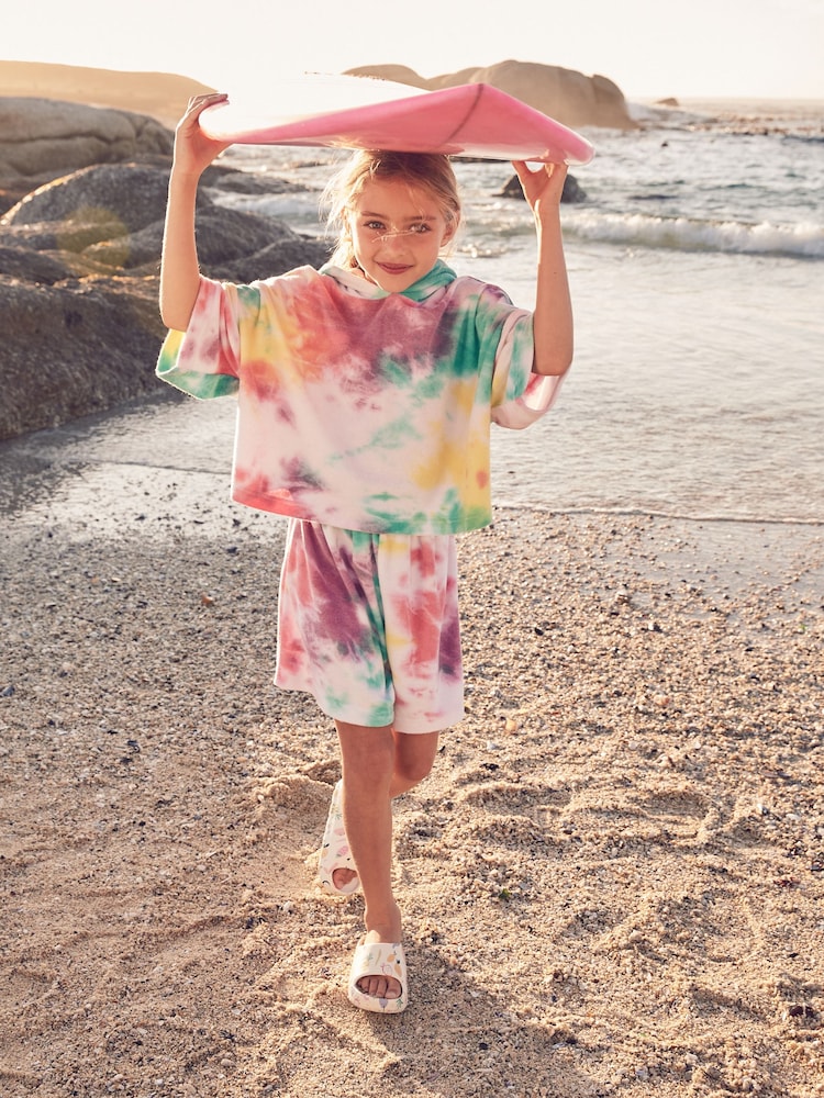 Rainbow Tie-Dye Towelling Beach Co-Ord Hoodie And Shorts Set (3-16yrs) - Image 4 of 8