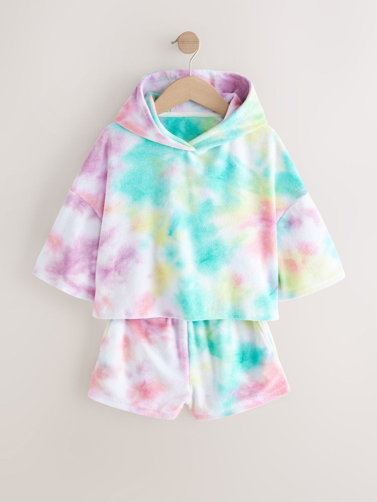 Rainbow Tie-Dye Towelling Beach Co-Ord Hoodie And Shorts Set (3-16yrs) - Image 5 of 8