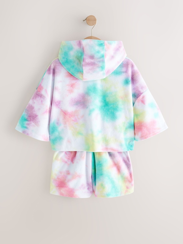 Rainbow Tie-Dye Towelling Beach Co-Ord Hoodie And Shorts Set (3-16yrs) - Image 6 of 8