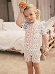 Blue/Pink Floral Frill Sleeve Sunsafe Swimsuit (3mths-10yrs) - Image 1 of 8