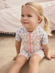 Blue/Pink Floral Frill Sleeve Sunsafe Swimsuit (3mths-10yrs) - Image 3 of 8