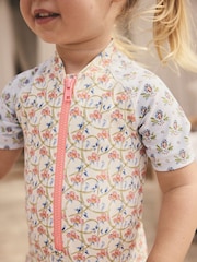 Blue/Pink Floral Frill Sleeve Sunsafe Swimsuit (3mths-10yrs) - Image 4 of 8