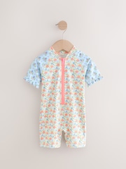 Blue/Pink Floral Frill Sleeve Sunsafe Swimsuit (3mths-10yrs) - Image 5 of 8