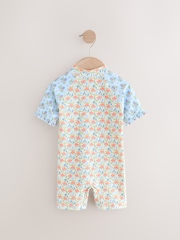 Blue/Pink Floral Frill Sleeve Sunsafe Swimsuit (3mths-10yrs) - Image 6 of 8