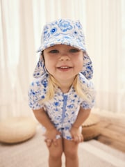 Blue Floral Frill Sleeve Sunsafe Swimsuit (3mths-10yrs) - Image 1 of 11