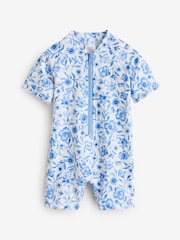 Blue Floral Frill Sleeve Sunsafe Swimsuit (3mths-10yrs) - Image 10 of 11