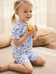 Blue Floral Frill Sleeve Sunsafe Swimsuit (3mths-10yrs) - Image 2 of 11