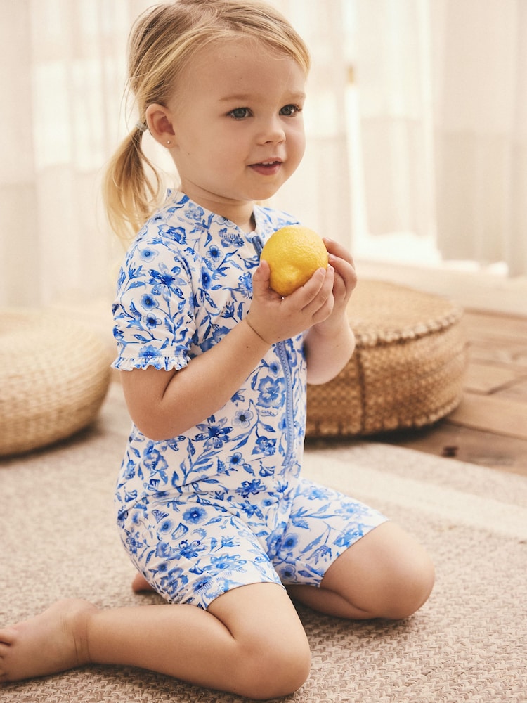 Blue Floral Frill Sleeve Sunsafe Swimsuit (3mths-10yrs) - Image 2 of 11