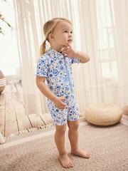 Blue Floral Frill Sleeve Sunsafe Swimsuit (3mths-10yrs) - Image 3 of 11