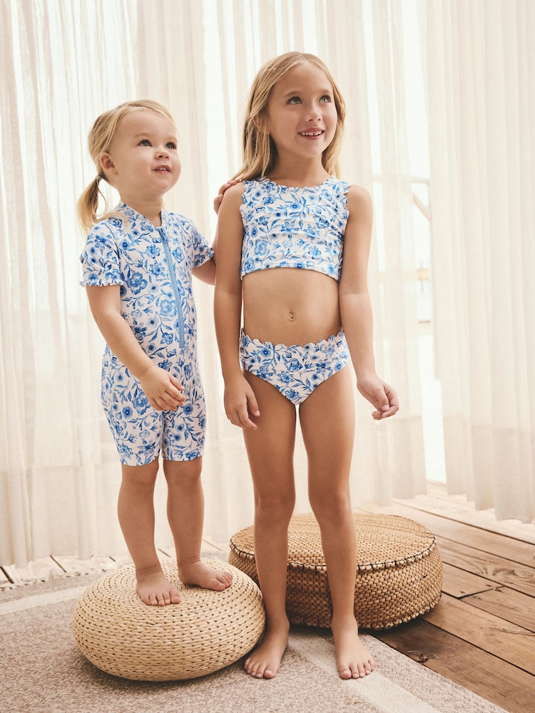 Floral bleu - Maillot de bain Sunsafe à manches volantées (3mths-10yrs) - Image 4 of 11