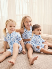 Blue Floral Frill Sleeve Sunsafe Swimsuit (3mths-10yrs) - Image 5 of 11