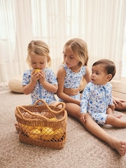 Blue Floral Frill Sleeve Sunsafe Swimsuit (3mths-10yrs) - Image 6 of 11