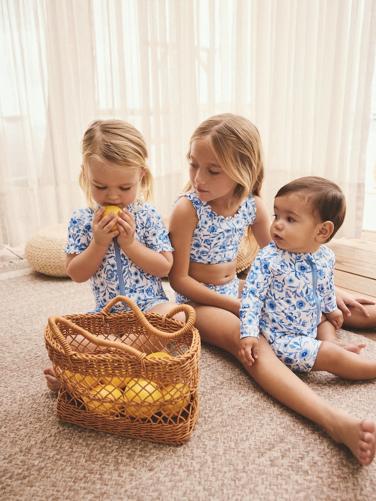 Floral bleu - Maillot de bain Sunsafe à manches volantées (3mths-10yrs) - Image 6 of 11