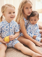Blue Floral Frill Sleeve Sunsafe Swimsuit (3mths-10yrs) - Image 7 of 11