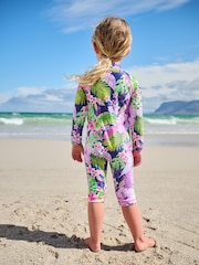 Marine/Violet Tropical - Maillot de bain longue jambe Sunsafe (3mths-8yrs) - Image 2 of 8