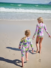 Marine/Violet Tropical - Maillot de bain longue jambe Sunsafe (3mths-8yrs) - Image 3 of 8