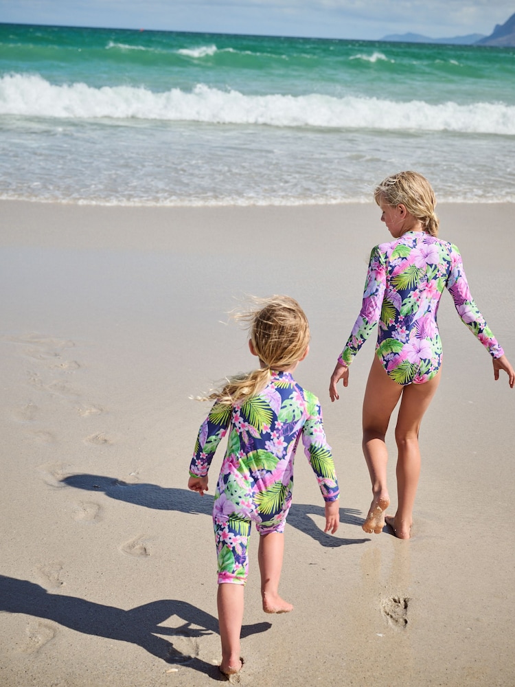 Marine/Violet Tropical - Maillot de bain longue jambe Sunsafe (3mths-8yrs) - Image 3 of 8